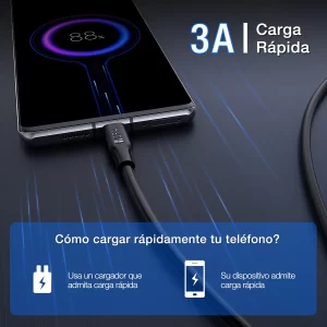 Cable Tipo C a Tipo C Carga Rapida 3a 1m Datos