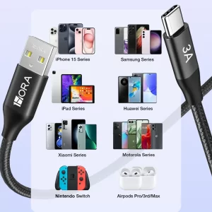 Cable Usb a Tipo C Carga Rapida 3a 1m Trenzado Datos