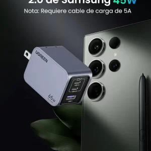 Cargador Usb C 65w Carga Rápida 3 Puertos Gan Ugreen Con Cable