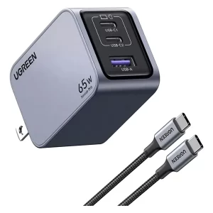 Cargador Usb C 65w Carga Rápida 3 Puertos Gan Ugreen Con Cable