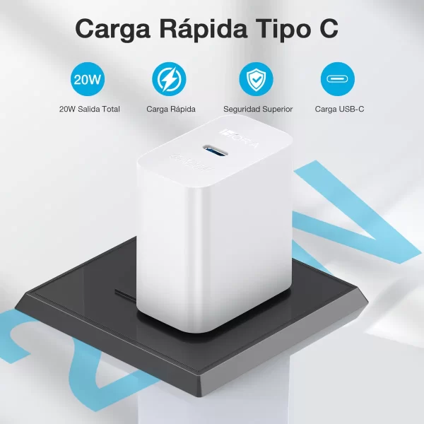 Cargador iPhone 20w Tipo C Carga Rapida Con Cable Lightning