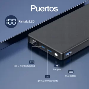 Power Bank 10000mah Carga Rapida 22.5w Pantalla 1hora