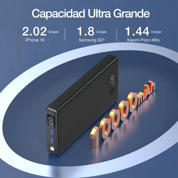 Power Bank 10000mah Carga Rapida 22.5w Pantalla 1hora